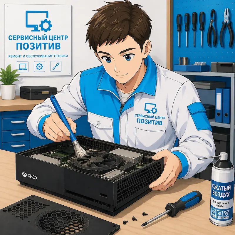 Чистка игровой приставки от пыли и замена термопасты в посёлке Коммунар