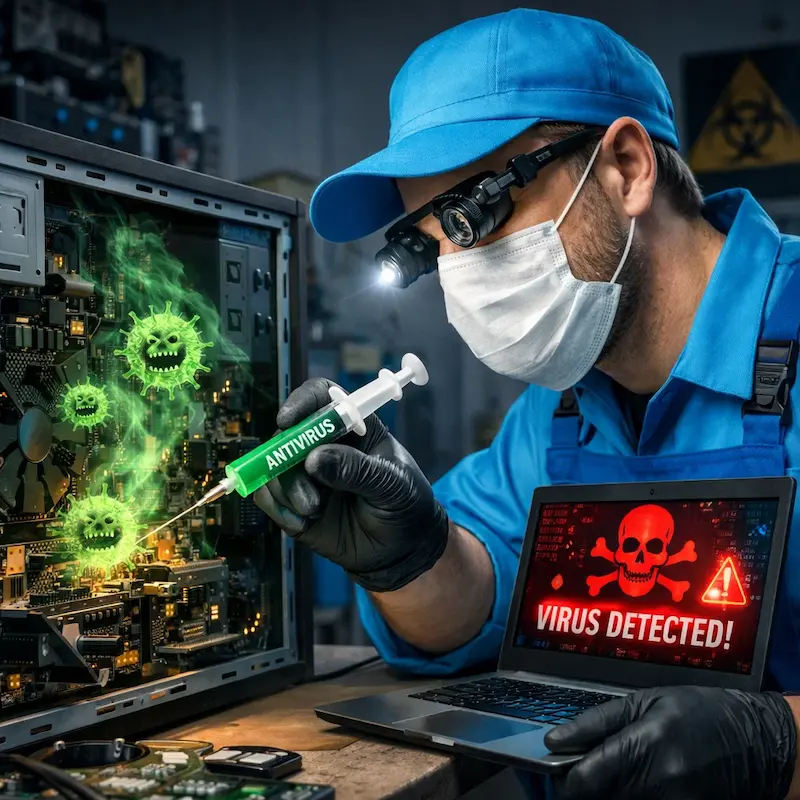 Лечение компьютера от вирусов в посёлке Коммунар на дому